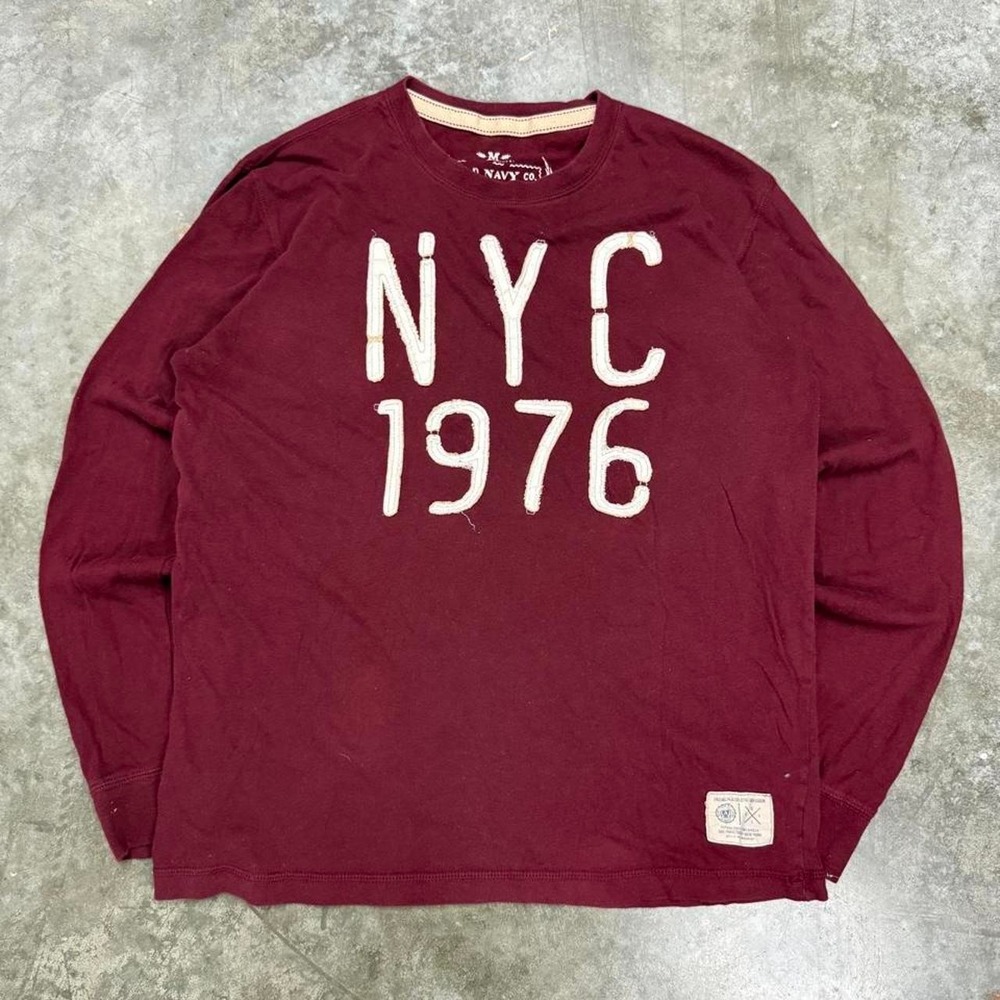 Vintage Old Navy NYC 1976 Embroidered Long Sleeve Shirt Maroon Burgundy Mens M